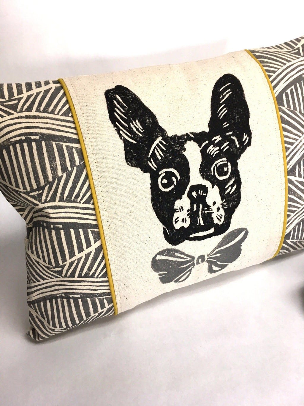 Boston Terrier Pillow: Hand-Printed Dog Portrait Decorative Pillow
