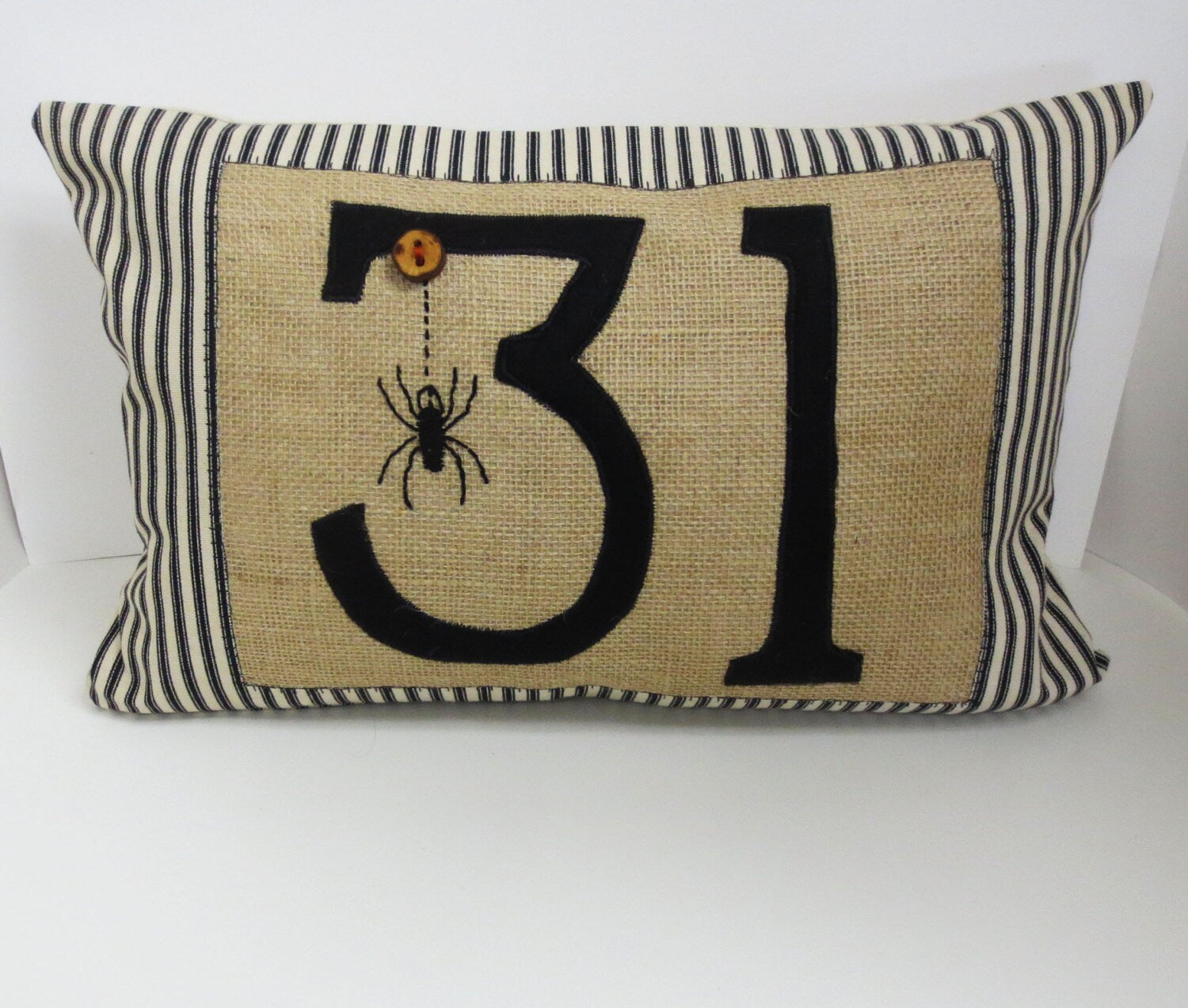 Halloween Spider Pillow: Burlap Lumbar Cushion with Number 31