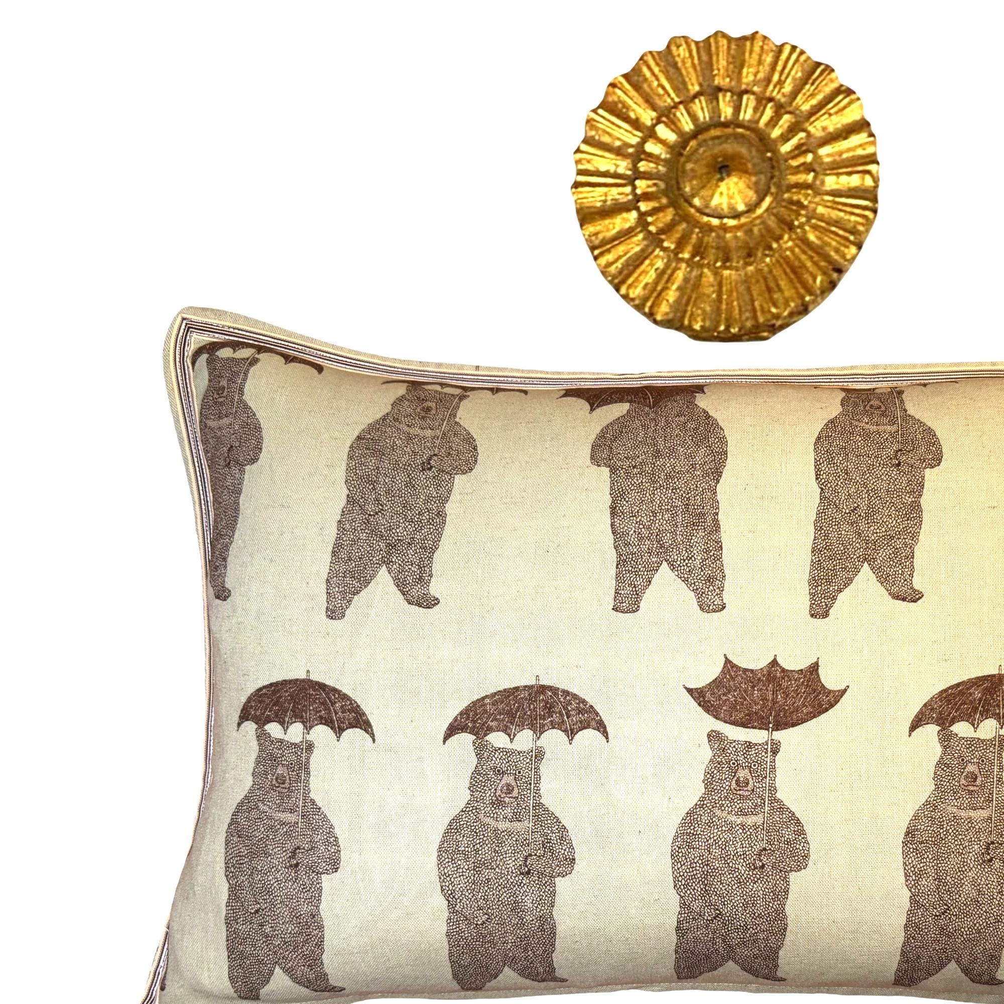 Sage green and brown bear print  kidney pillow -  nursery gift