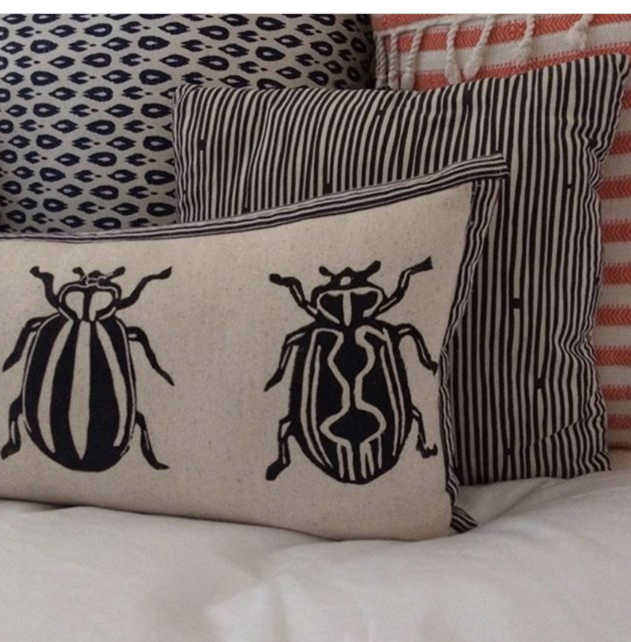 Insect Print Kidney Pillow: Hand Block Printed Decorative Pillow