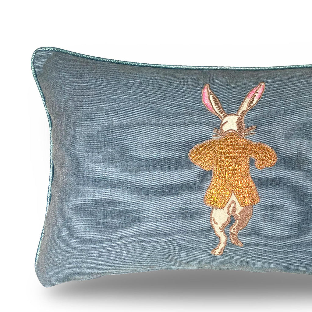 Rabbit Embroidery Pillow: your choice of linen with Metallic Accents
