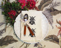 Set of Four Ivory Cotton Napkin with Hand Print Beetle / Insects / Bugs Design