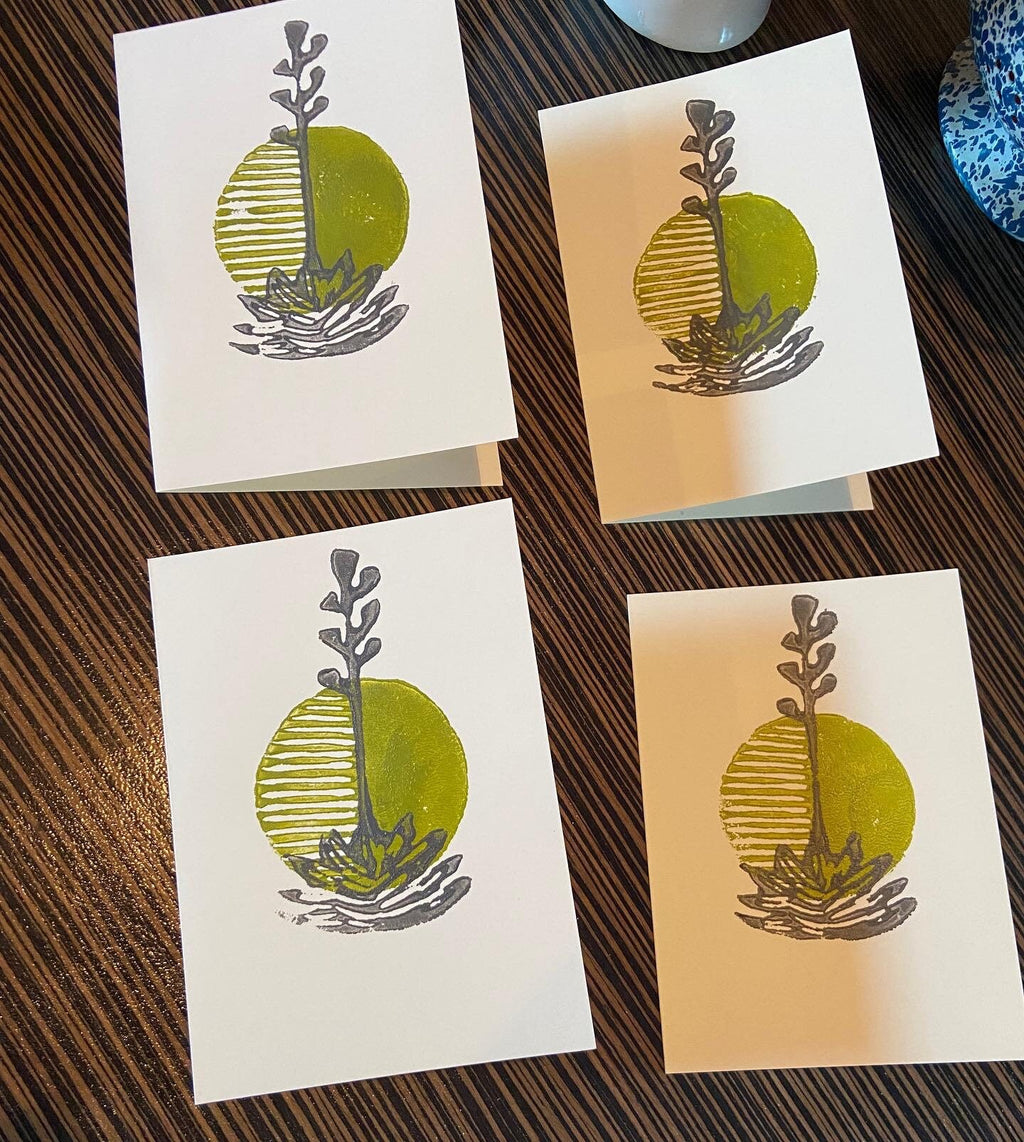 Set of 4 Hand Printed Desert Cactus Succulent Cards
