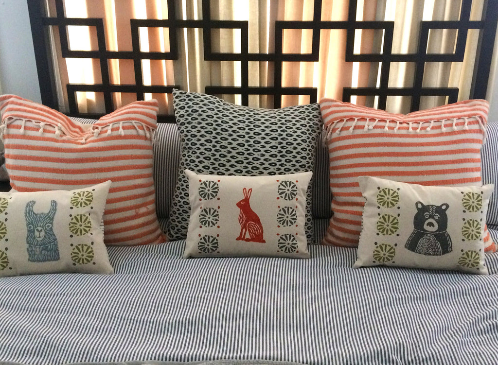 Llama Print Kidney Pillow: Mid-Century Moroccan Design