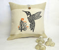 Hummingbird Pillow Cover: Hand Block Print, Orange Floral Accent
