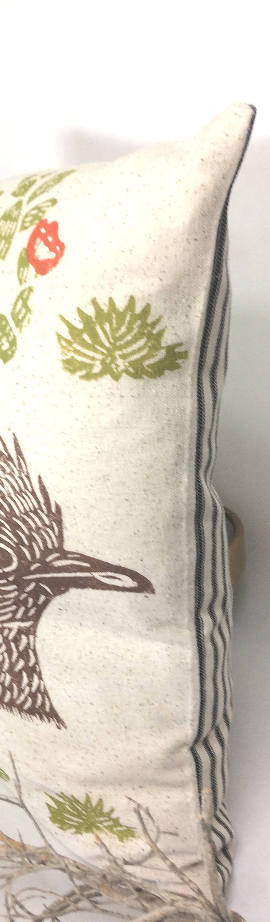Roadrunner Cactus Print Pillow: Hand Block Printed Desert Decor