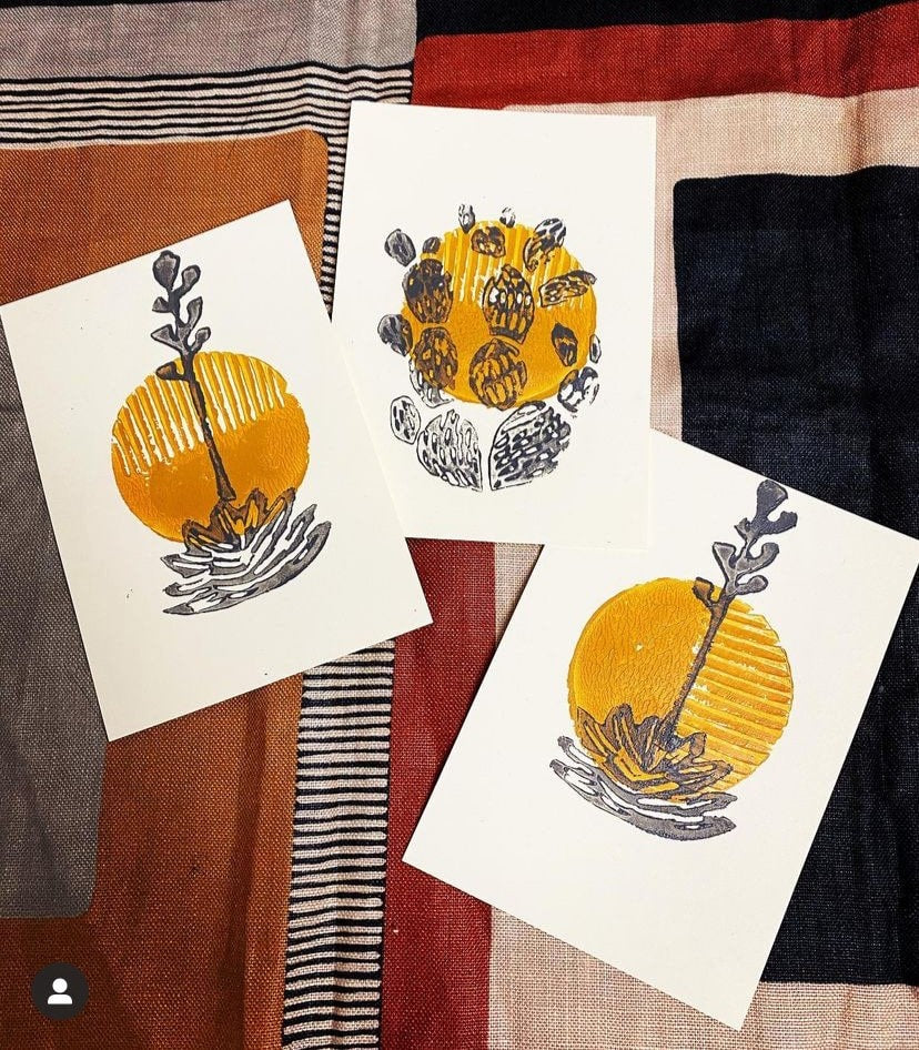 Set of 4 Hand Printed Desert Cactus Succulent Cards