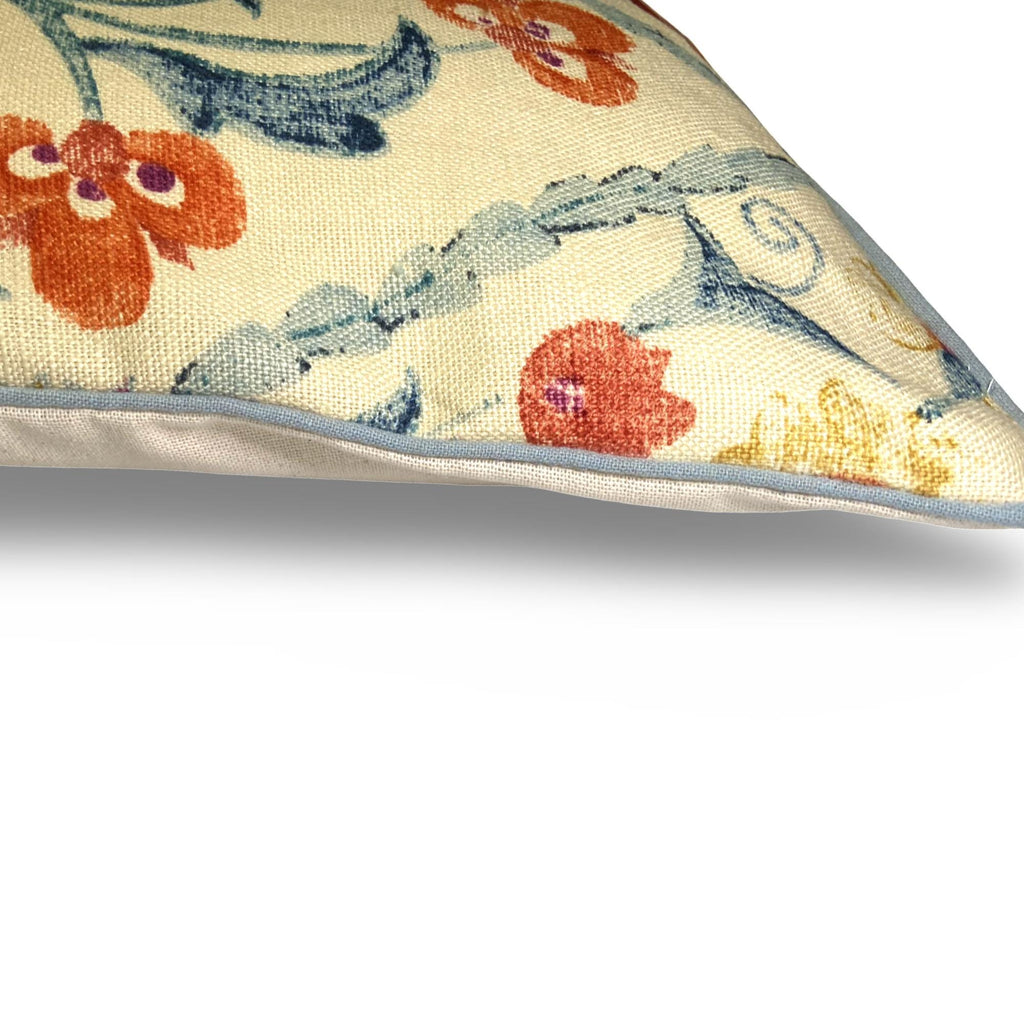 Oscar de la Renta Linen Kidney Pillow: Orange Aqua Floral Trellis, 12x24