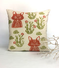 Hand Block Printed Fox Pillow: Desert Cactus Print, Beige Cotton