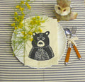 Hand Printed Bear Cotton Napkins - Rustic Black Print, Set of Four